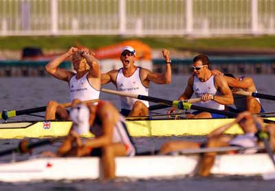 Britain wins men's four rowing gold. [Xinhua]