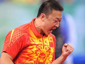Ma Lin celebrates winning his match.[Xinhua]