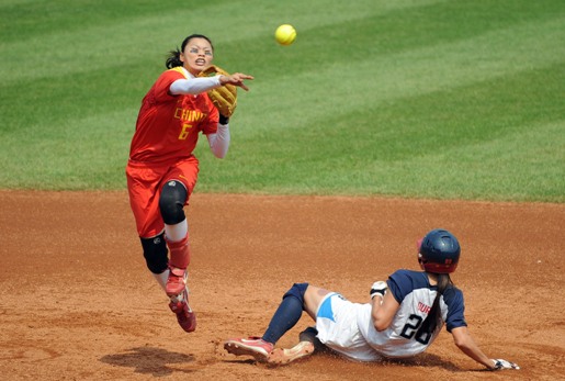 Three-time defending champion the U.S. softball team beat host China here on Monday at the Beijing Olympic Games with a stunning 9-0. American batter's explosion in the opening inning resulted in China's fifth defeat of the tournament, ending the host's last Olympic show in advance. [Xinhua]