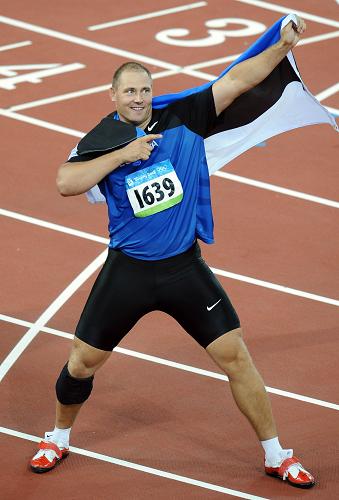 Estonia's Gerd Kanter won the men's discus throw gold at the Beijing Olympic Games on Tuesday. [Xinhua] 