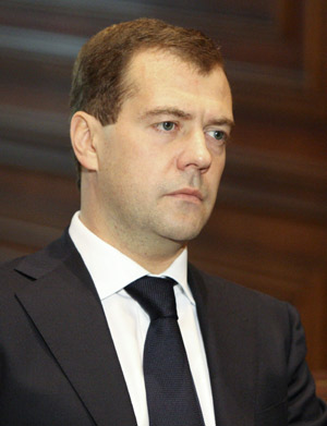 Medvedev warRussian President Dmitry Medvedev is seen in the Gorki residence outside Moscow August 10, 2008. (Xinhua/Reuters Photo)