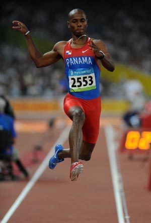 Irving Jahir Saladino Aranda of Panama competes during the men's long jump final at the National Stadium, also known as the Bird's Nest, during Beijing 2008 Olympic Games in Beijing, China, Aug. 18, 2008. Irving Jahir Saladino Aranda won the gold. 