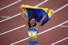 Ukraine's Liudmyla Blonska won the silver medal of women's heptathlon of the Beijing Olympics on Aug. 16, 2008. [Xinhua]