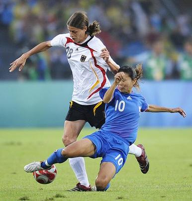 World champions Germany beats Japan 2-0 to clinch the bronze medal at the Olympic women's soccer tournament on Thursday.