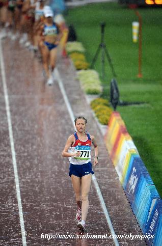 Russia's Kaniskina Olga competes during women's 20km walk final during Beijing 2008 Olympic Games in Beijing, China, Aug. 21, 2008.
