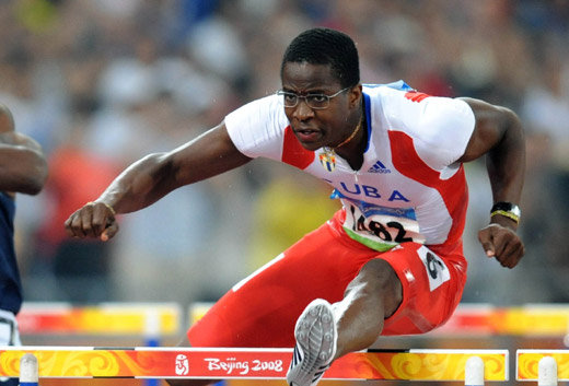Cuba's world record holder Dayron Robles won the men's 110 meters hurdles gold medal at the Beijing Olympic Games on August 21 of 2008. Robles clocked 12.93 seconds for the gold, a far cry from his world mark of 12.87 set on June 12 in Ostrava, Czech Republic. [Xinhua]