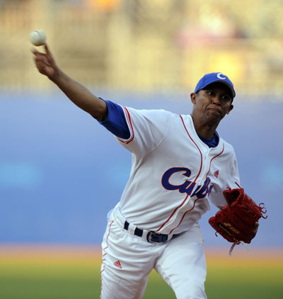 Cuban player competes in the semifinal against US on Friday. 