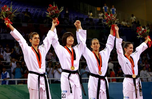 Croatia's Martina Zubcic won the bronze medal match over Asian champion Su Li-wen of Chinese Taipei, and Diana Lopez of the United States took the other bronze medal with a golden point in extra-time against Veronica Calabrese of Italy. Azize Tanrikulu, Lim Su-jeong, Diana Lopez and Martina Zubcic.(L-R) [BOCOG] 