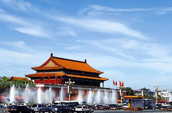 The picture of the Tian'anmen Gate Tower is taken on August 15, 2008. Air quality in the capital city so far this month has also been the best for any summer period over the last 10 years -- and within Olympic standards, the city's environment bureau said on August 19.