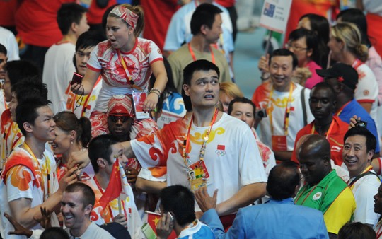 Chinese basketball center Yao Ming is one of the most eye-catching figures at the ceremony. [Xinhua]