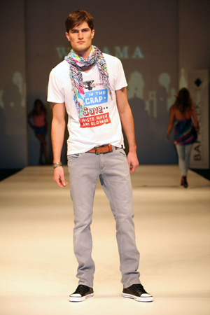 A model presents the creation by Wanama during the Buenos Aires Fashion Week, Argentina, Aug. 20, 2008. Over 40 shows were held during the fashion week which closed on Aug. 23.