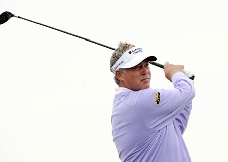 Northern Ireland's Darren Clarke plays a shot on the 13th hole at the final day of the KLM Open Golf Tournament in Zandvoort August 24, 2008. 