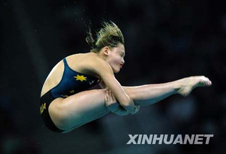 Wu Melissa of Australia dives in the preliminary of the women's 10m platform at the Beijing Olympic Games diving event at the National Aquatic Center, or the Water Cube, in Beijing, China, Aug. 20, 2008. Emilie Heymans gained 340.35 points and was qualified for the semifinal.