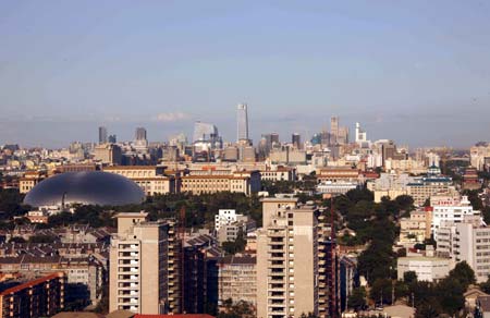 Photo taken on August 31, 2008 shows the urban area of Beijing, China. Beijing saw an extra bright sunshine on Sunday.