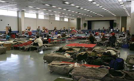 Evacuees at a shelter in Tyler, Tex., August 31, 2008. Tens of thousands of people in New Orleans and the U.S. Gulf Coast fled their homes on Sunday as Hurricane Gustav moved within 24 hours of striking land, possibly with a weaker punch than 2005's Hurricane Katrina. [Agencies] 