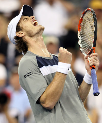 Andy Murray of Great Britain celebrates after beating Juan Martin Del Potro of Argentina during Day 10 of the 2008 U.S. Open at the USTA Billie Jean King National Tennis Center on September 3, 2008 in the Flushing neighborhood of the Queens borough of New York City. 