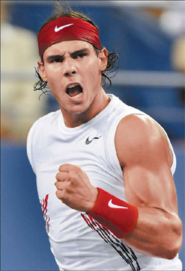 Rafael Nadal of Spain celebrates during his quarterfinal match against Mardy Fish of the United States at the US Open on Wednesday in New York. 