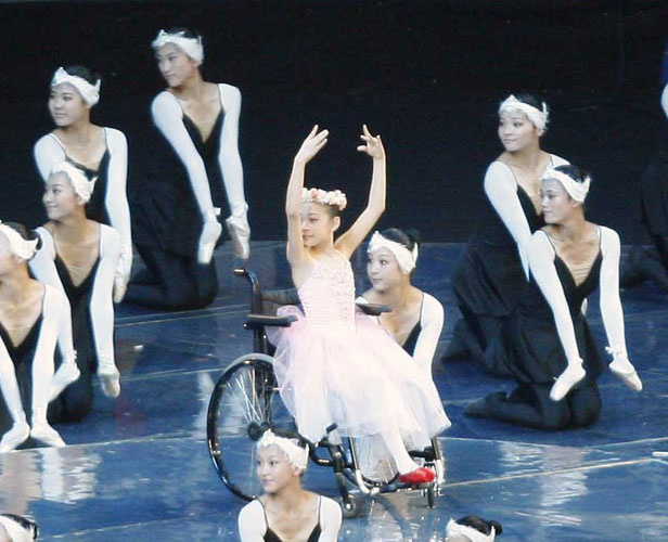 11-year-old Li Yue performs during the Paralympic opening ceremony in Beijing September 6.  