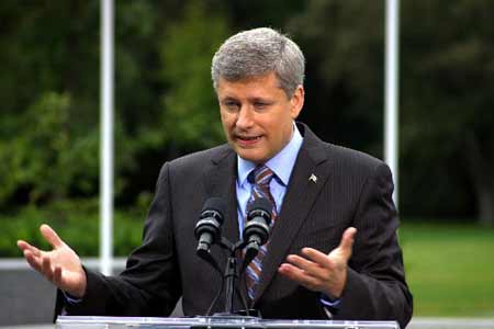 Canadian Prime Minister Stephen Harper speaks at a press conference in Ottawa, capital of Canada, Sept. 7, 2008. Harper on Sunday announced that the 39th Parliament has been dissolved and an election will be held on Oct. 14.