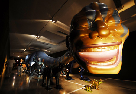 Photo taken on Sept. 6, 2008 shows a dragon-themed artwork to be displayed during the Shanghai Biennale at the Shanghai Art Museum in Shanghai, east China. The 7th Shanghai Biennale is opened on Sept. 8. [Xinhua Photo]