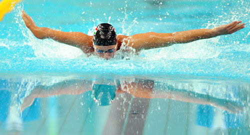 Tamas Sors of Hungary won the gold medal in the S9 final of Men's 100m Butterfly.