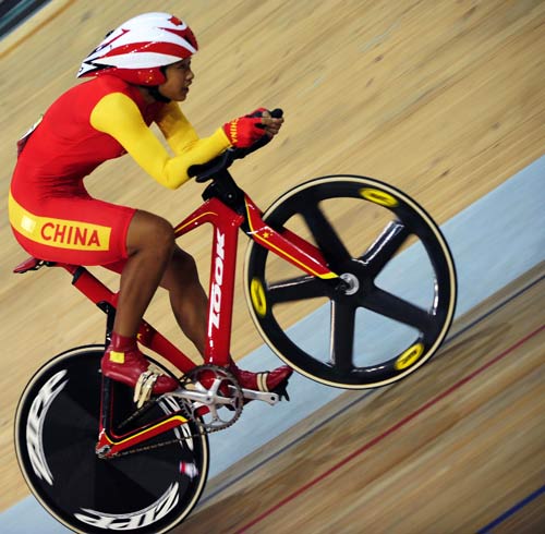 Ye Yaping of China competes for the Women's 500m Time Trial (LC1-2/CP4) of the Beijing 2008 Paralympic Games Track Cycling event with a time of 34.331 seconds on September 8, 2008. 