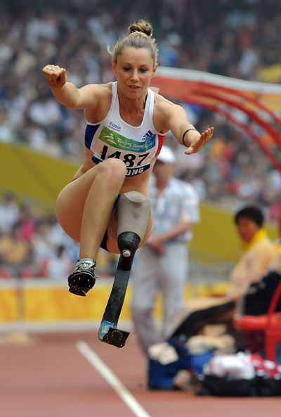 France's Marie-Amelie le Fur competes for Women's Long Jump F44 gold medal at the Beijing 2008 Paralympic Games, at the National Stadium, also known as the Bird's Nest, in Beijing, China, on September 9, 2008. 