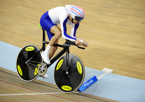 Britain's Darren Kenny finished in one minute and 8.668 seconds to claim the Men's Cycling Track 1km Time Trial (CP3) gold medal on September 9, 2008.