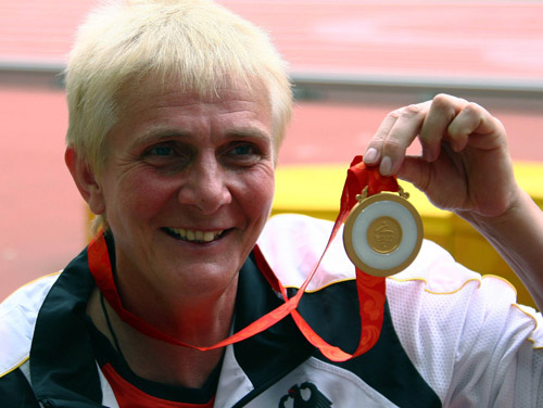 Marianne Buggenhagen displays her gold medal. 