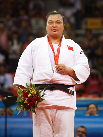 Yuan Yanping of China wins the Women's Judo +70kg gold.[Xinhua]