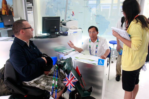 Mark Todd,an observer in Beijing for the London Olympic Village,in an interview with China.org.cn in the Beijing Paralympic Village, September 9, 2008 [Zhang Yunxing/China.org.cn]