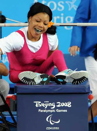 Nigeria's Lucy Ogechukwu Ejike broke the world record of the 48kg category two times to win the gold at the Beijing Paralympics on Sep. 10.