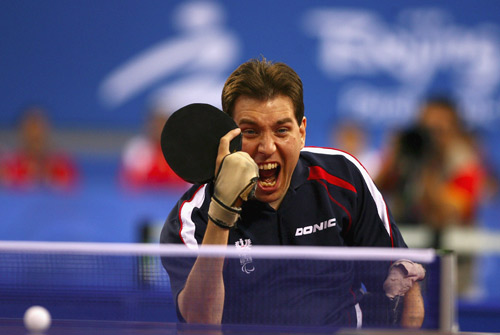 Vevera Andreas of Austria claimed the title of the Men's Individual Class 1 of the Table Tennis event of the Beijing 2008 Paralympic Games on September 11, 2008. His opponent Cho Jae-kwan of the Republic of Korea took the silver.