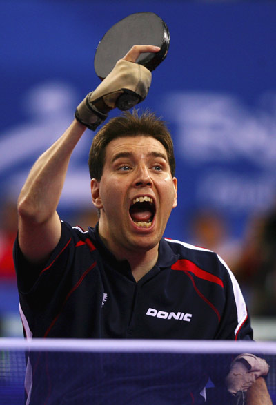 Vevera Andreas of Austria claimed the title of the Men's Individual Class 1 of the Table Tennis event of the Beijing 2008 Paralympic Games on September 11, 2008. His opponent Cho Jae-kwan of the Republic of Korea took the silver.