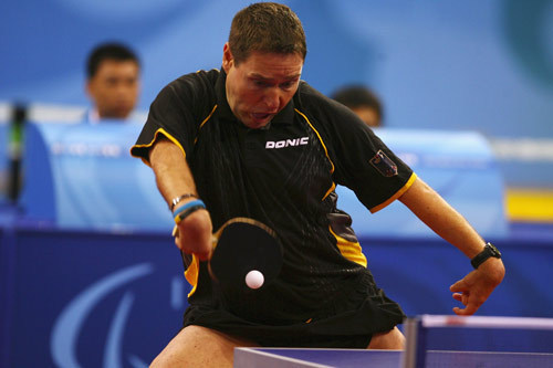 Wollmert Jochen of Germany claimed the title of the Men's Individual Class 7 of the Table Tennis event of the Beijing 2008 Paralympic Games on September 11, 2008. His opponent Ye Chaoqun of China took the silver. 