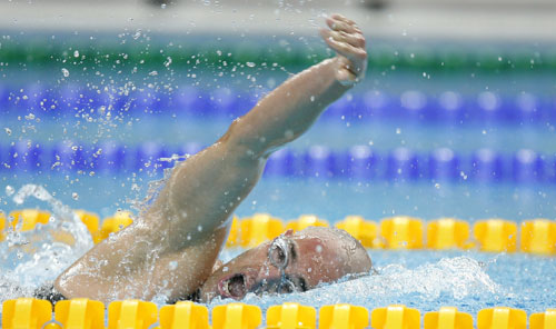 David Roberts of Great Britain won the Men's 400m Freestyle S7 gold medal, with a time of four minutes and 52.35 seconds, at the National Aquatics Center in Beijing on September 11, 2008.