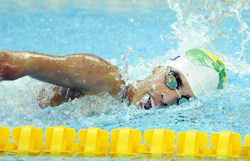 Dianiel Dias of Brazil claimed the title and broke the world record of the Men's Swimming 200m Individual Medley SM5 with a time of 2:52.60 during the Beijing 2008 Paralympic Games at the National Aquatics Center in Beijing on September 11, 2008.