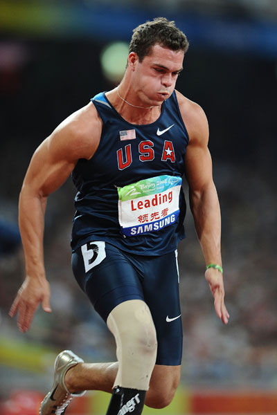 Jeremy Campbell of the United States won the gold medal of the Men's Pentathlon P44 at the National Stadium,also known as the Bird's Nest,during the Beijing 2008 Paralympic Games in Beijing on September 11, 2008. 