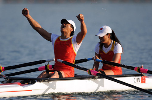 China's Zhou Yangjing and Shan Zilong claimed the title of the Mixed Double Sculls TA of the Beijing 2008 Paralympic Games Rowing event with 4 minutes 20.69 seconds on September 11, 2008. 