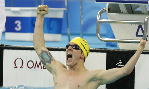Rick Pendleton of Australia celebrates after his win. He claimed the title of the Men's 200m Individual Medley SM10 with a time of 2:12.78 minutes during the Beijing 2008 Paralympic Games at the National Aquatics Center on September 11.