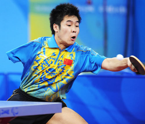 Ma Lin returns the ball. He was beaten by his compatriot Ge Yang at the Men's Individual Class 9-10 of the Beijing 2008 Paralympic Games table tennis event on September 11.