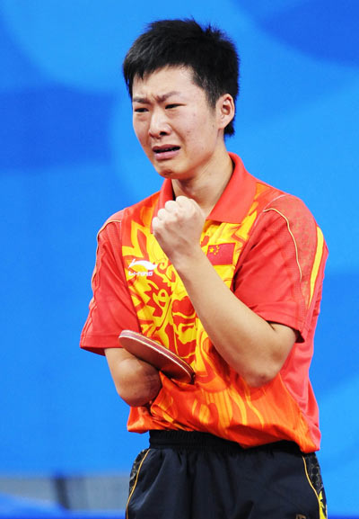 Ge Yang of China celebrates after scoring. He beat his compatriot Ma Lin 3-1 and claimed the title of the Men's Individual Class 9-10 of the Beijing 2008 Paralympic Games table tennis event on September 11.