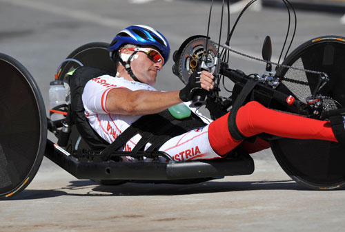 Wolfgang Schattauer of Austria wins the gold in Men's Individual Time Trial HC A. [Xinhua]