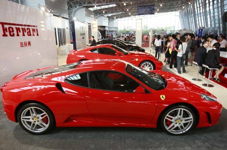 Ferrari cars are displayed during the 2008 Shanghai Import Auto Show in Shanghai, east China, Sept. 11, 2008. Autos with nearly 40 luxury brands including Ferrari, Maserati, and Rolls Royce were exhibited in the show.