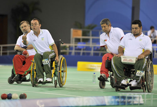Brazil defeated Portugal 5-2 and claimed the Boccia Mixed Pair BC4 gold medal of the Beijing 2008 Paralympic Games on September 12, 2008. 