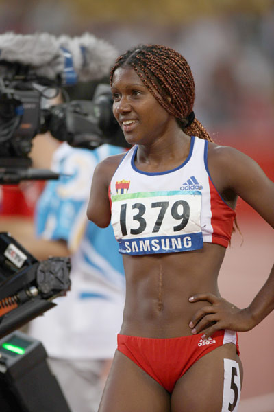Yunidis Castillo of Cuba finished the Women's 200m T46 final in 24.72 seconds and set a new world record to win the gold medal at the National Stadium, also known as the Bird's Nest,during the Beijing 2008 Paralympic Games on September 12, 2008.