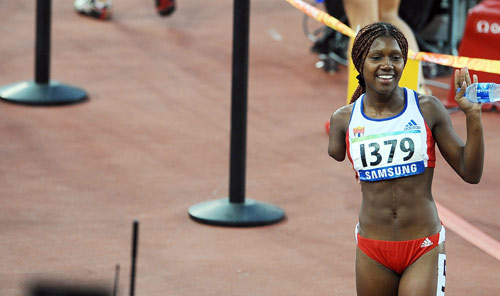 Yunidis Castillo of Cuba finished the Women's 200m T46 final in 24.72 seconds and set a new world record to win the gold medal at the National Stadium, also known as the Bird's Nest,during the Beijing 2008 Paralympic Games on September 12, 2008.