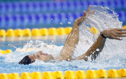  Christos Tampaxis of Greece wins the gold medal in the S1 final of Men's 50m Backstroke. [Xinhua]