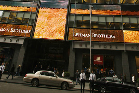 The exterior of the world headquarters for Lehman Brothers can be seen in New York, May 19, 2008. [Xinhua]
