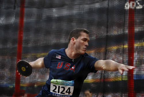 Jeremy Campbell of the United States won the gold of the Men's Discus Throw - F44 event with a result of 55.08 meters at the National Stadium,also known as the Bird's Nest,during the Beijing 2008 Paralympic Games on September 15, 2008.